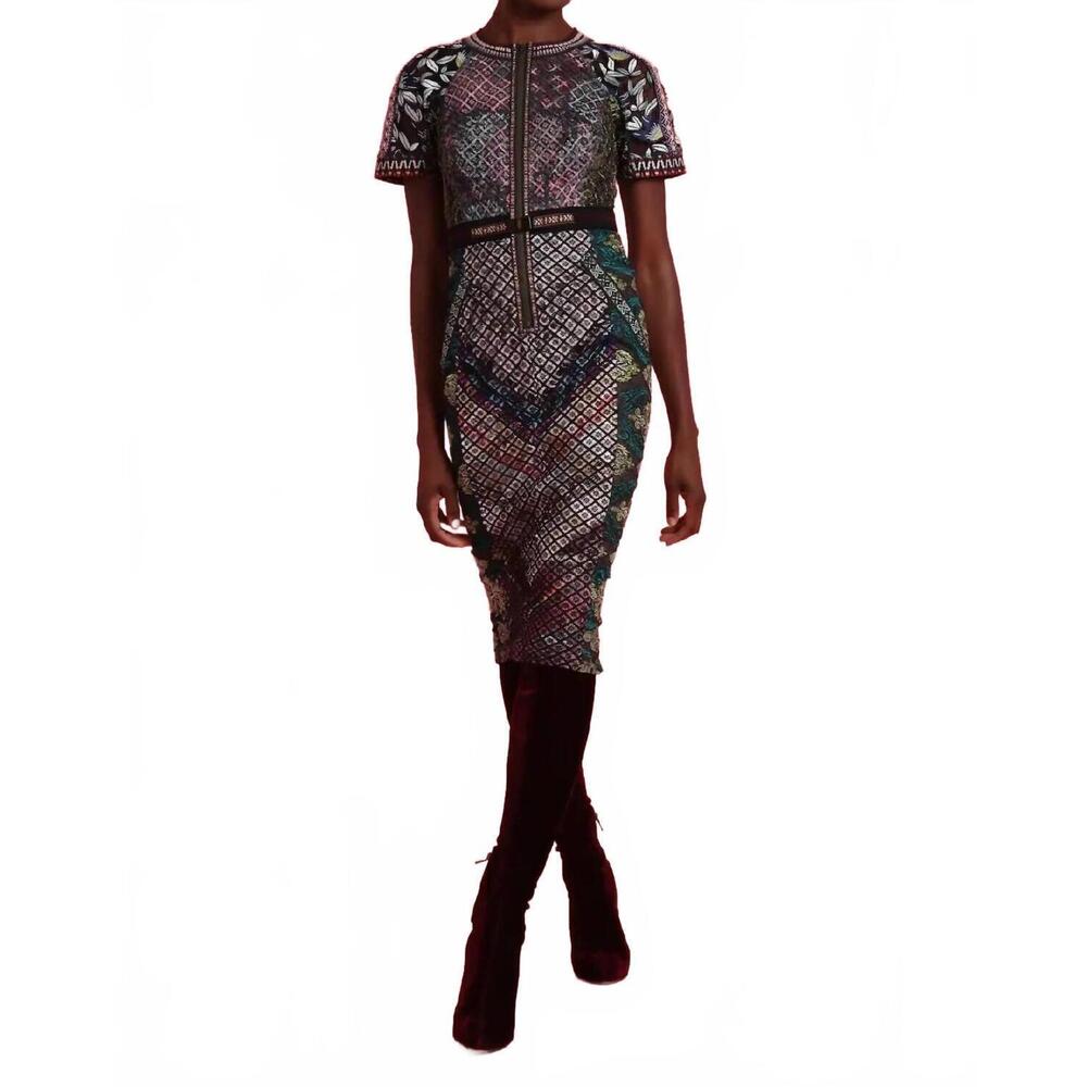 NEW IN EARNEST mixed media sheath dress in black multi